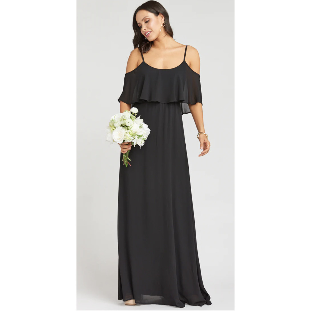 NWT Show Me Your MuMu Caitlin Ruffle Maxi Dress Black Chiffon Small